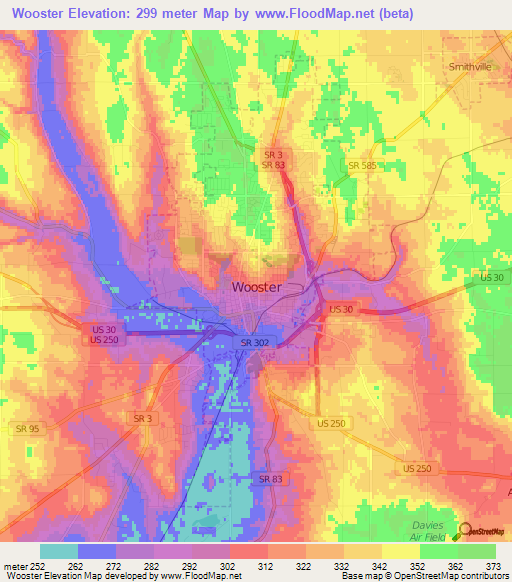 Wooster,US Elevation Map