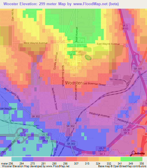 Wooster,US Elevation Map