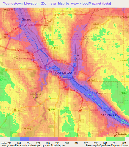 Youngstown,US Elevation Map