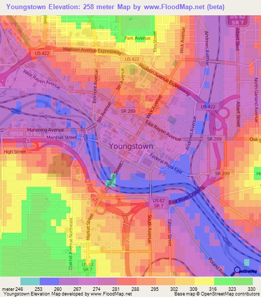 Youngstown,US Elevation Map