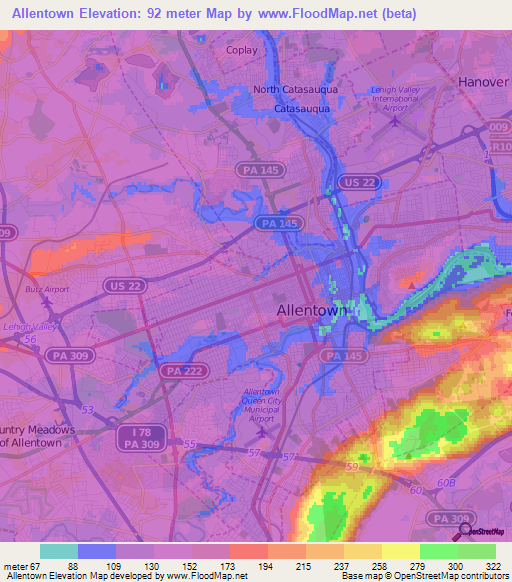 Allentown,US Elevation Map