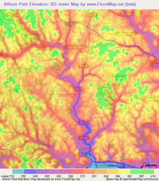 Allison Park,US Elevation Map