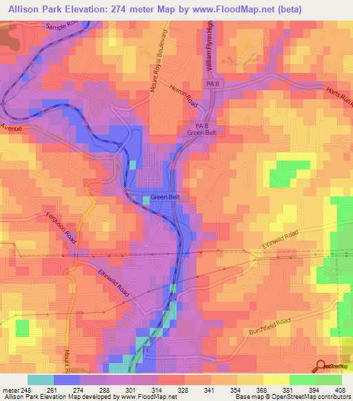 Allison Park,US Elevation Map