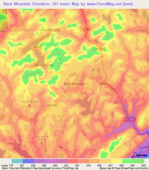 Back Mountain,US Elevation Map