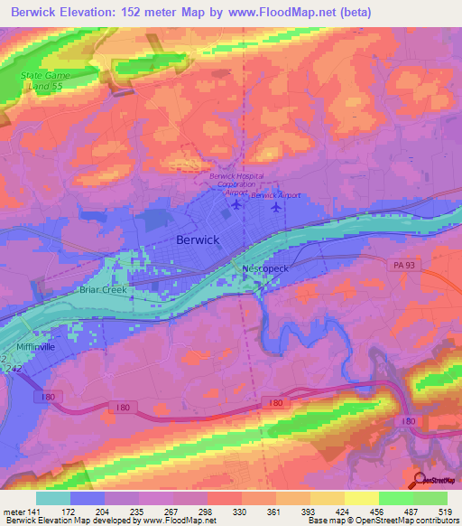 Berwick,US Elevation Map