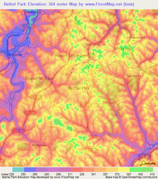 Bethel Park,US Elevation Map