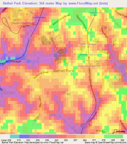 Bethel Park,US Elevation Map