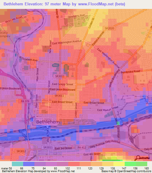 Bethlehem,US Elevation Map