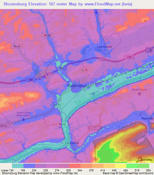 Bloomsburg,US Elevation Map