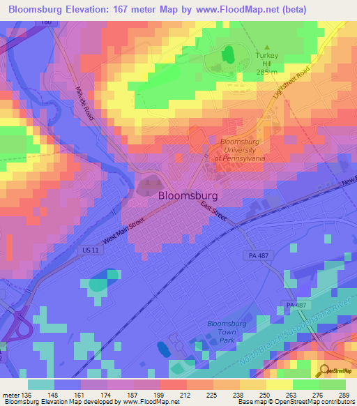 Bloomsburg,US Elevation Map