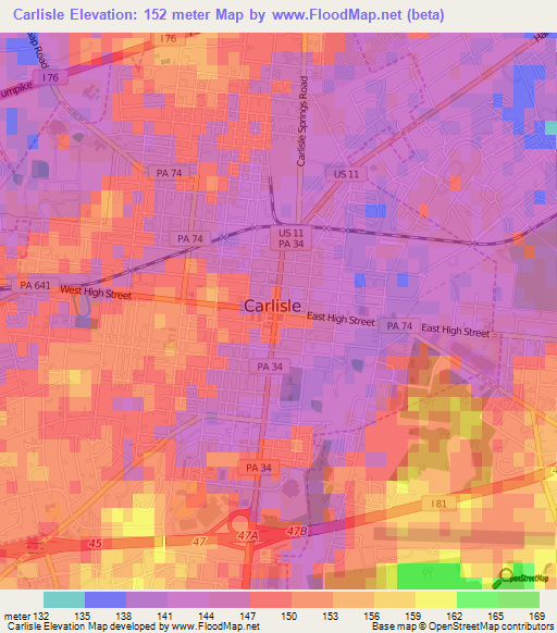 Carlisle,US Elevation Map