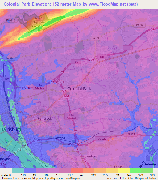 Colonial Park,US Elevation Map