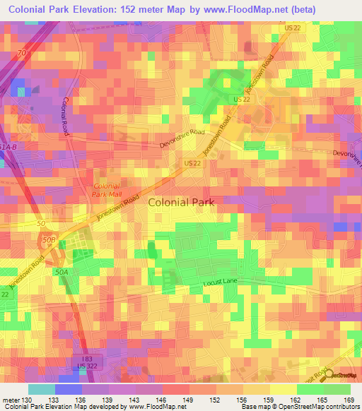 Colonial Park,US Elevation Map