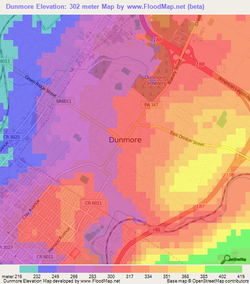 Dunmore,US Elevation Map