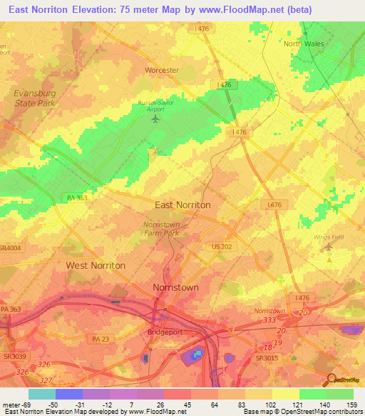 East Norriton,US Elevation Map