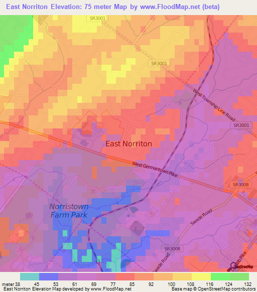 East Norriton,US Elevation Map