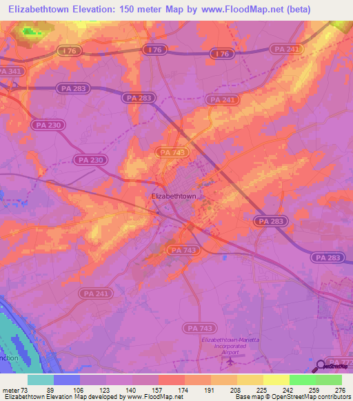 Elizabethtown,US Elevation Map