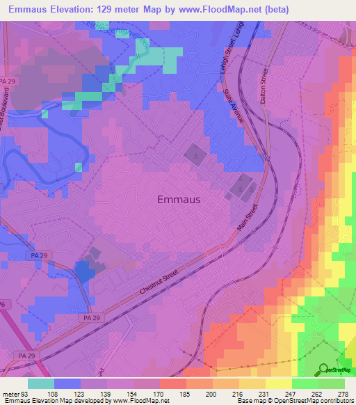 Emmaus,US Elevation Map