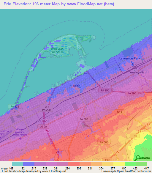 Erie,US Elevation Map