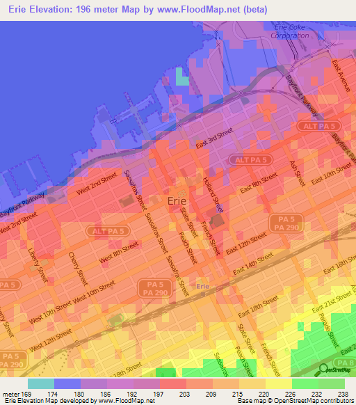 Erie,US Elevation Map