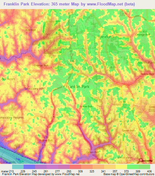 Franklin Park,US Elevation Map