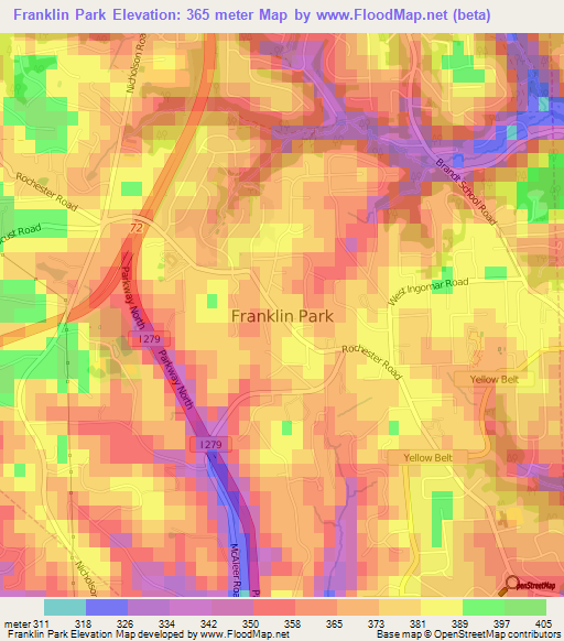 Franklin Park,US Elevation Map