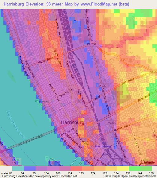 Harrisburg,US Elevation Map