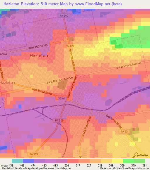 Hazleton,US Elevation Map