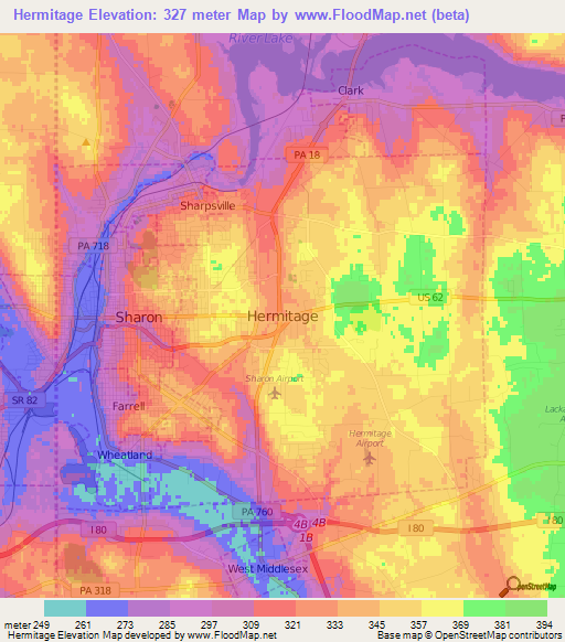 Hermitage,US Elevation Map