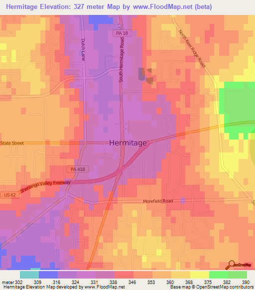 Hermitage,US Elevation Map