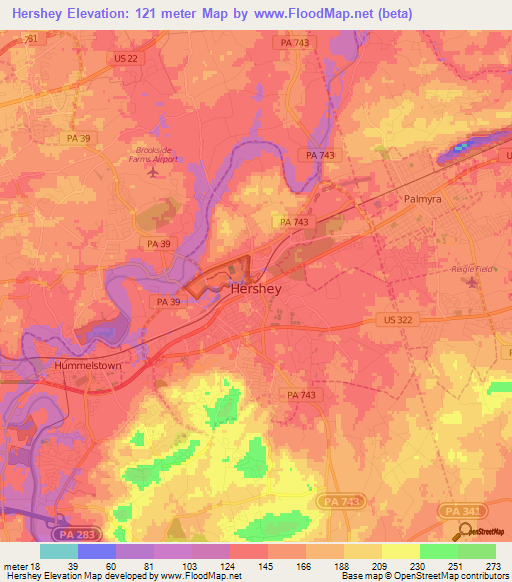 Hershey,US Elevation Map