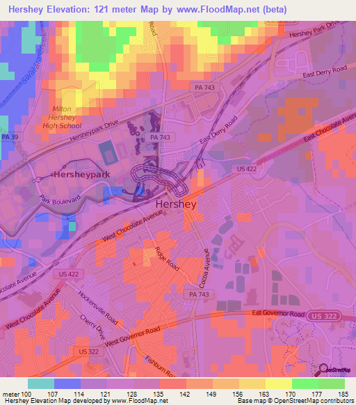 Hershey,US Elevation Map