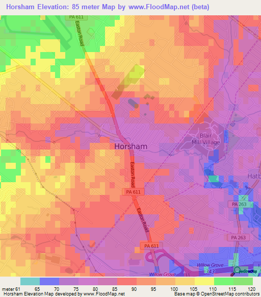 Horsham,US Elevation Map