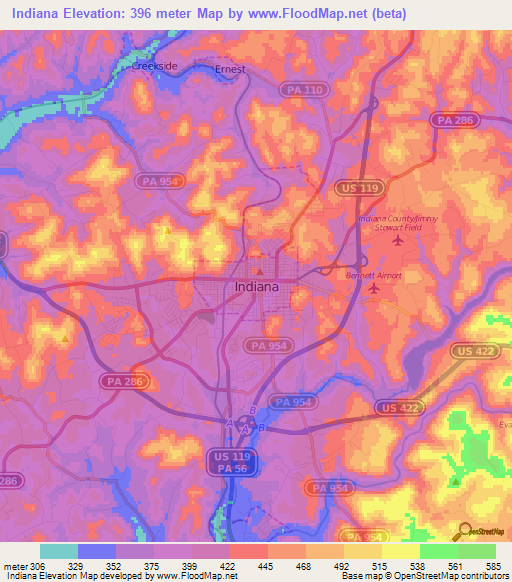 Indiana,US Elevation Map