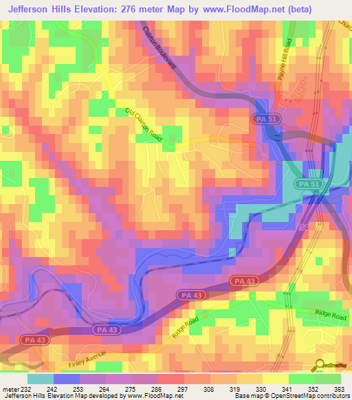 Jefferson Hills,US Elevation Map