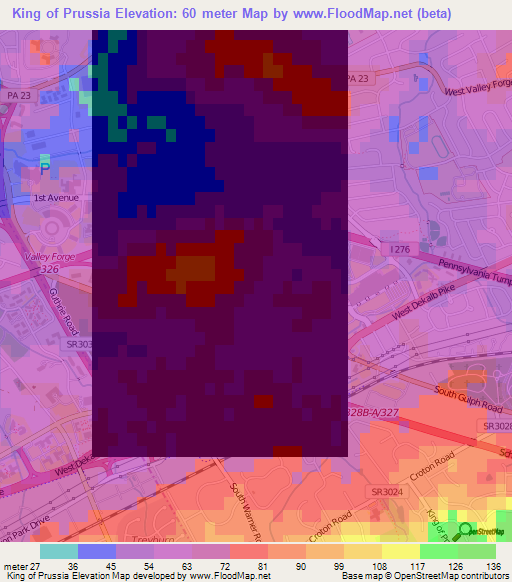 King of Prussia,US Elevation Map