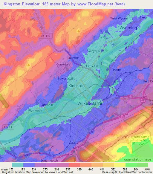 Kingston,US Elevation Map