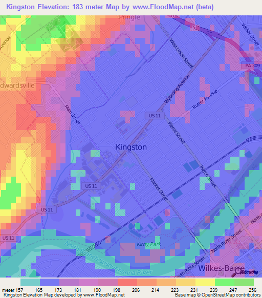 Kingston,US Elevation Map