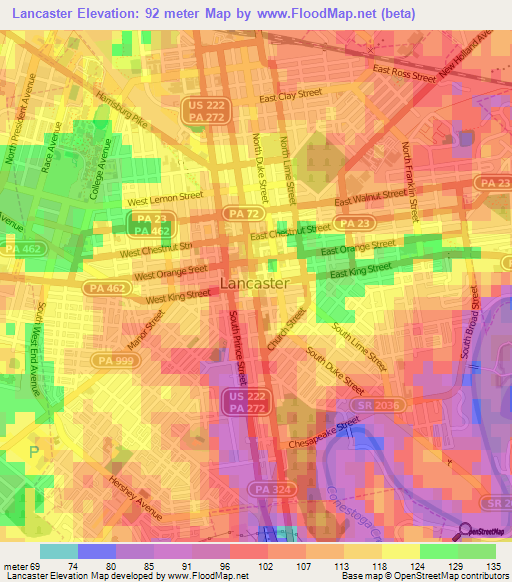 Lancaster,US Elevation Map