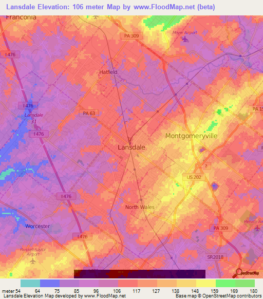 Lansdale,US Elevation Map