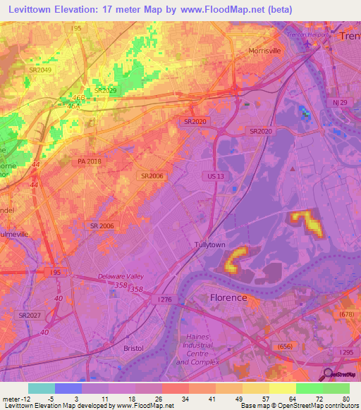 Levittown,US Elevation Map