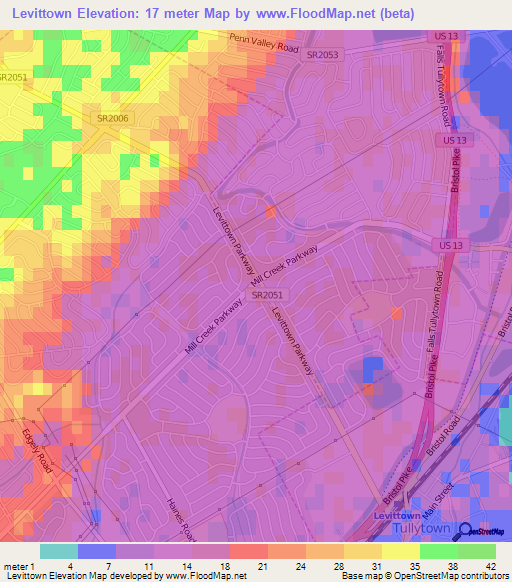 Levittown,US Elevation Map