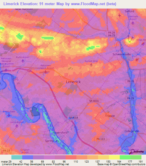 Limerick,US Elevation Map