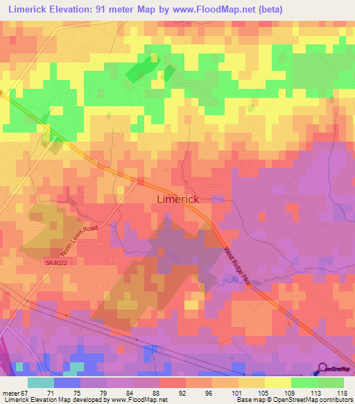 Limerick,US Elevation Map