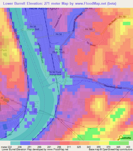 Lower Burrell,US Elevation Map