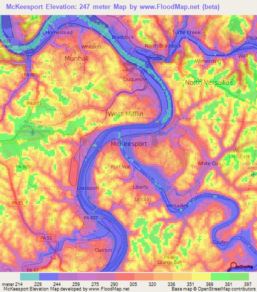 McKeesport,US Elevation Map