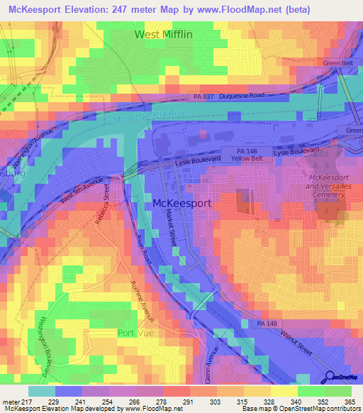 McKeesport,US Elevation Map