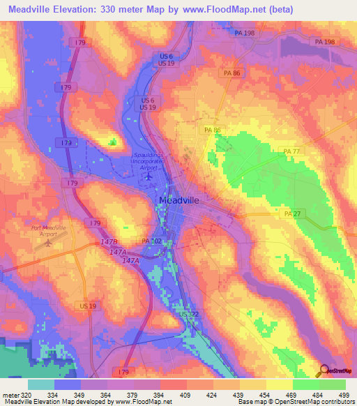 Meadville,US Elevation Map