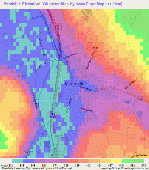 Meadville,US Elevation Map