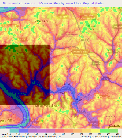 Monroeville,US Elevation Map